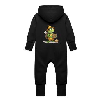 Green Jump: Frog Farmer - Baby Organic Sweat Overalls With Hood - vanilla - Back