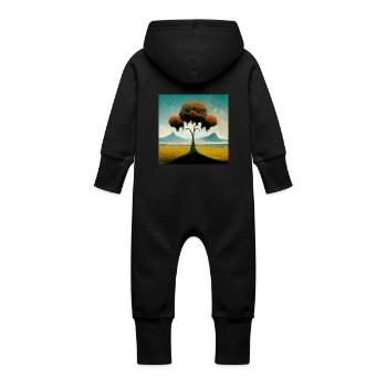 Surrreal Landscape Tree Solitude Mountains - Baby Organic Sweat Overalls With Hood - vanilla - Back