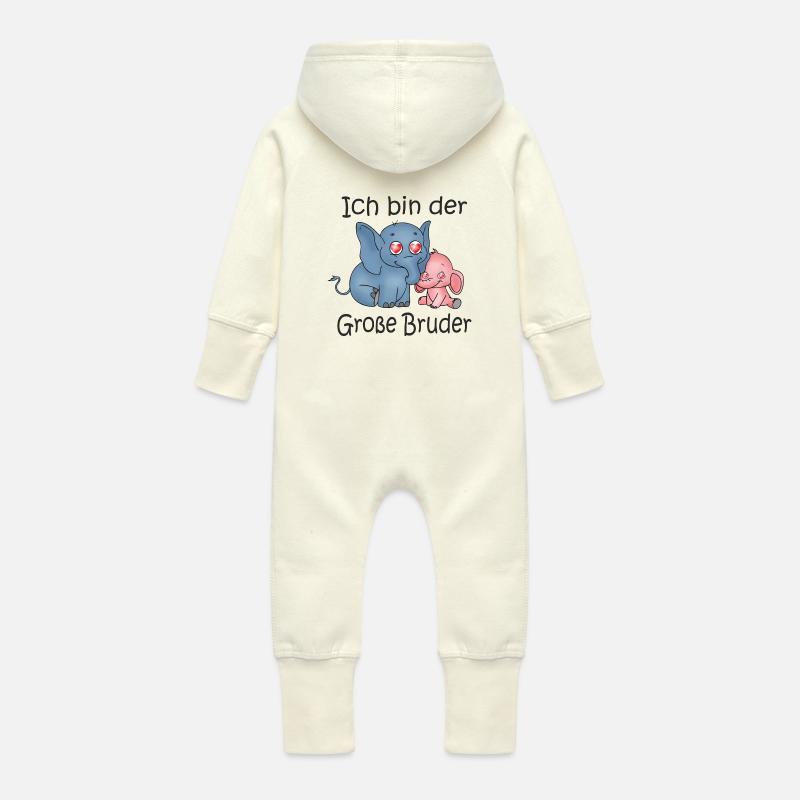 Ich Bin Der Große Bruder - Baby Bio Sweat Overall mit Kapuze - Vanille-Milchshake