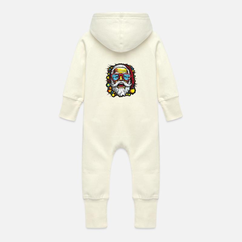 Fête du Père Noël - Grenouillère à capuche bio en molleton Bébé - vanille