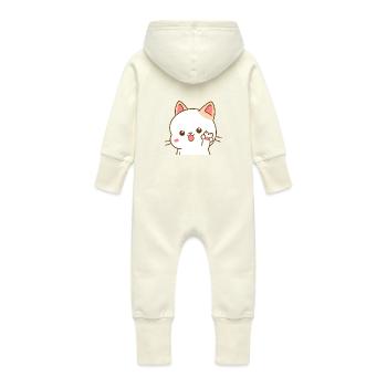 Chat kawaii faisant le signe V de paix - Grenouillère à capuche bio en molleton Bébé - vanille - Dos