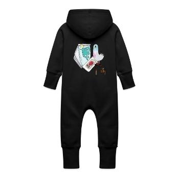 Boom Pigeon End Of The World First Strike Cartoon - Baby Organic Sweat Overalls With Hood - vanilla - Back
