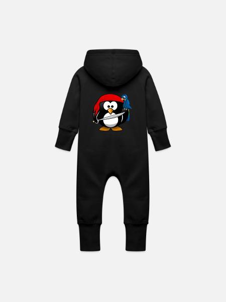 Pirate Penguin - Baby Organic Sweat Overalls With Hood - 