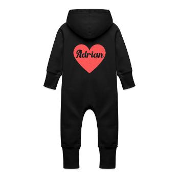 Adrian Name Red Heart Love Fan Retro - Baby Organic Sweat Overalls With Hood - vanilla - Back