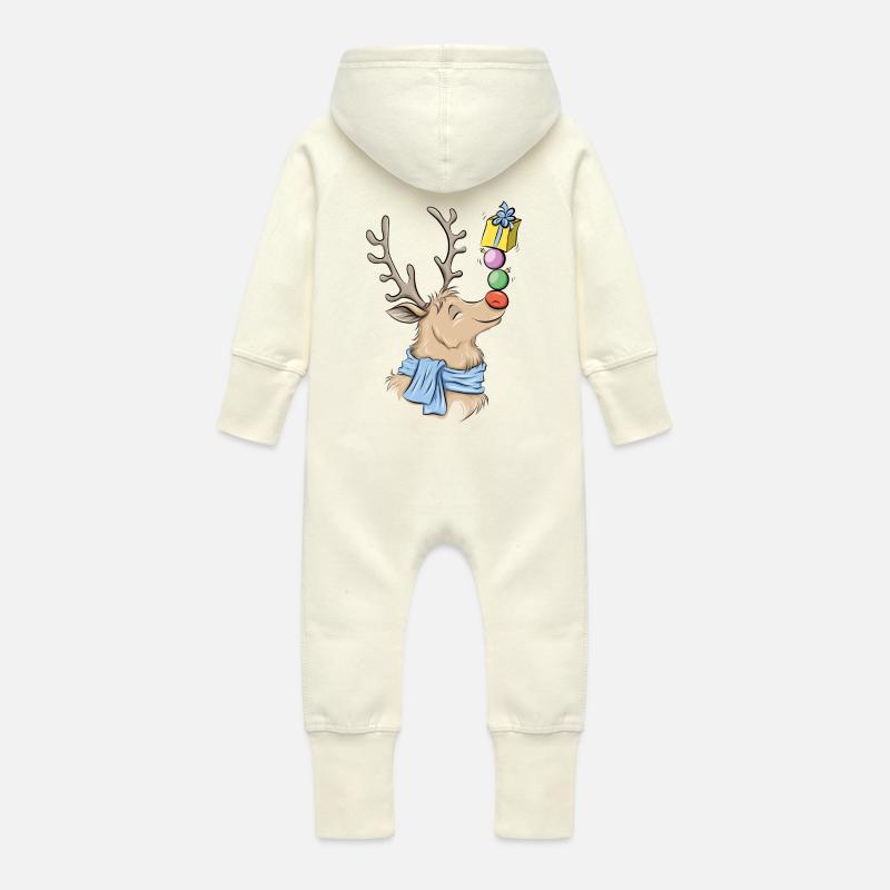 Renne - Grenouillère à capuche bio en molleton Bébé - vanille