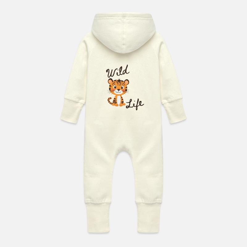 Vie sauvage - Tigre mignon - Grenouillère à capuche bio en molleton Bébé - vanille