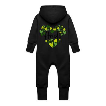 J’adore les cœurs Andi en vert - Grenouillère à capuche bio en molleton Bébé - vanille - Dos