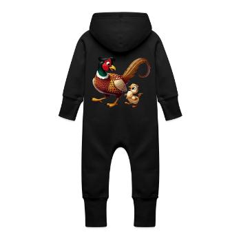 Fasanenmännchen mit Kind - Baby Bio Sweat Overall mit Kapuze - Vanille-Milchshake - Hinten