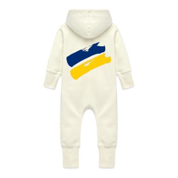 Lower Austria Flag - Brush Stripes - Baby Organic Sweat Overalls With Hood - vanilla - Back