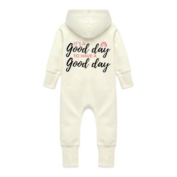 its a good day to have a good day - Baby Organic Sweat Overalls With Hood - vanilla - Back