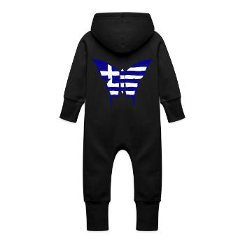 Greece Flag Butterfly - Baby Organic Sweat Overalls With Hood - vanilla - Back