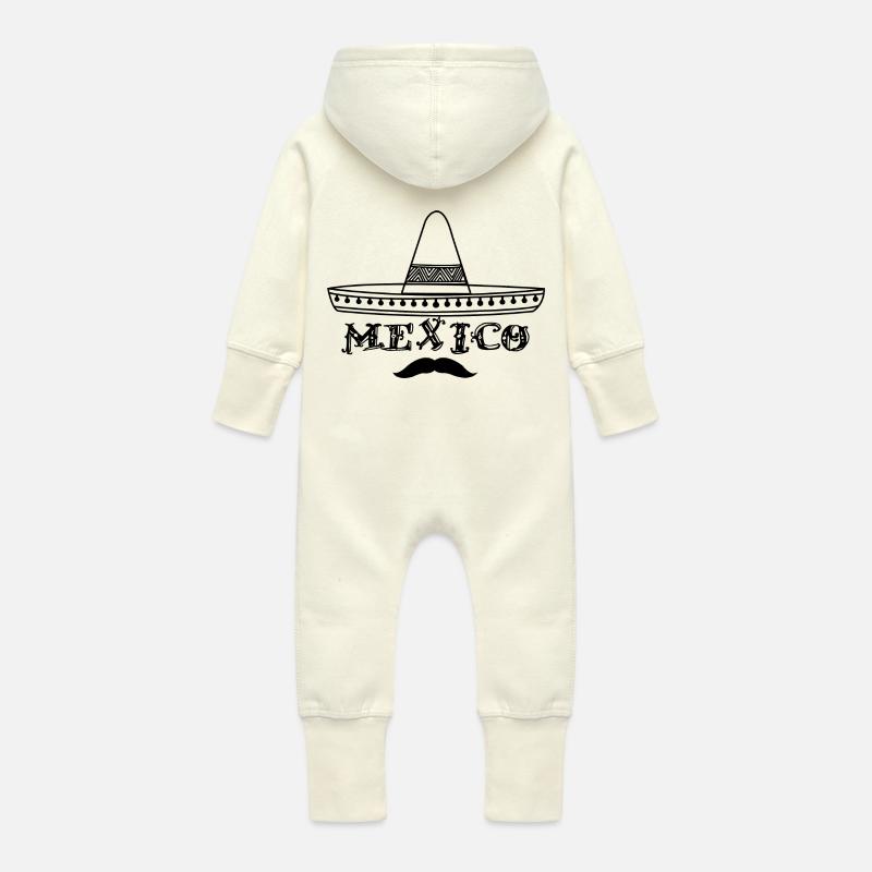 chapeau Mexique et moustache - Grenouillère à capuche bio en molleton Bébé - vanille