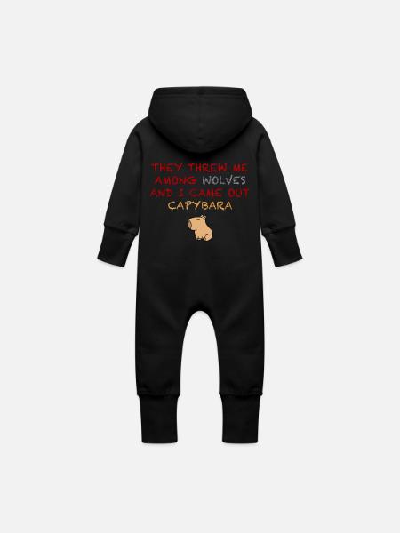 I’m A Capybara - Baby Organic Sweat Overalls With Hood - vanilla