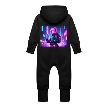 Neon Hacker Girl – Prêt à coder et à conquérir - Grenouillère à capuche bio en molleton Bébé - vanille - Dos