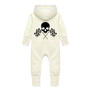 Schädel Karierte Fahnen - Baby Bio Sweat Overall mit Kapuze - Vanille-Milchshake - Hinten