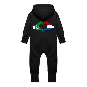 Pakistan Holland Flagge Haende Herzform - Baby Bio Sweat Overall mit Kapuze - Vanille-Milchshake - Hinten