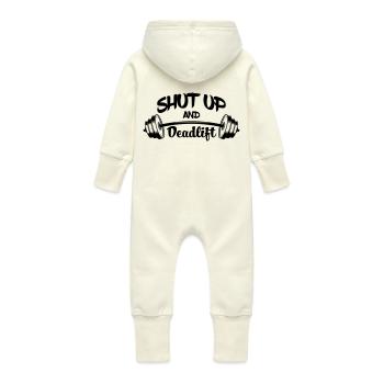 Shut Up And Deadlift - Baby Organic Sweat Overalls With Hood - vanilla - Back