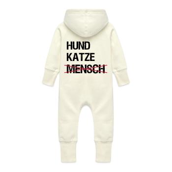 Dog cat human - Baby Organic Sweat Overalls With Hood - vanilla - Back