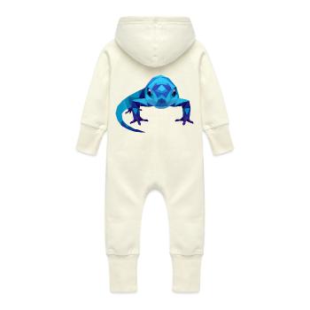 Lebendige blaue Eidechse in Bewegung - Baby Bio Sweat Overall mit Kapuze - Vanille-Milchshake - Hinten