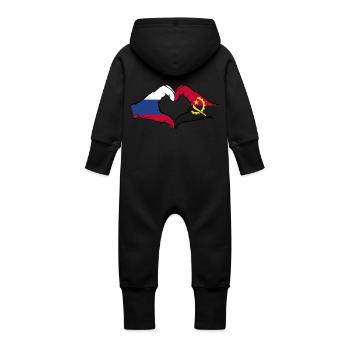 Russie Angola Drapeau Mains Coeur Forme - Grenouillère à capuche bio en molleton Bébé - vanille - Dos