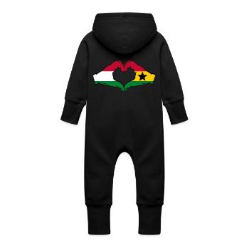 Ungarn Ghana Flagge Hände Herzform - Baby Bio Sweat Overall mit Kapuze - Vanille-Milchshake - Hinten