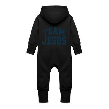 Team Jesus - Blue - Baby Organic Sweat Overalls With Hood - vanilla - Back