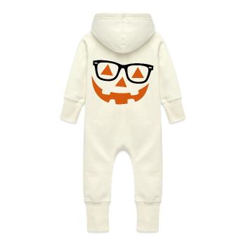 Halloween Pumpkin Nerd Hipster Glasses - Baby Organic Sweat Overalls With Hood - vanilla - Back