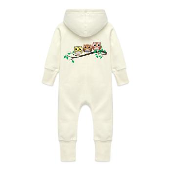 owls owlets owls kautz uhu animal animals - Baby Organic Sweat Overalls With Hood - vanilla - Back