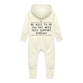 Be nice to me you may need tech support some day - Baby Organic Sweat Overalls With Hood - vanilla - Back