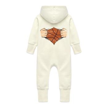 Basketball Design used - Baby Organic Sweat Overalls With Hood - vanilla - Back