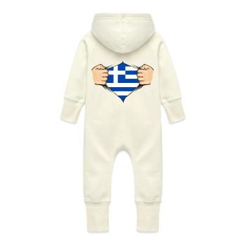 Greece Flag Design - Baby Organic Sweat Overalls With Hood - vanilla - Back