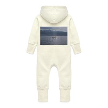Whale Fin - Baby Organic Sweat Overalls With Hood - vanilla - Back