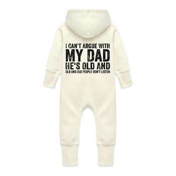 I Can't Argue With My Dad He's Old For Family - Baby Organic Sweat Overalls With Hood - vanilla - Back