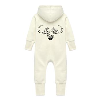 Water Buffalo Head - Baby Organic Sweat Overalls With Hood - vanilla - Back
