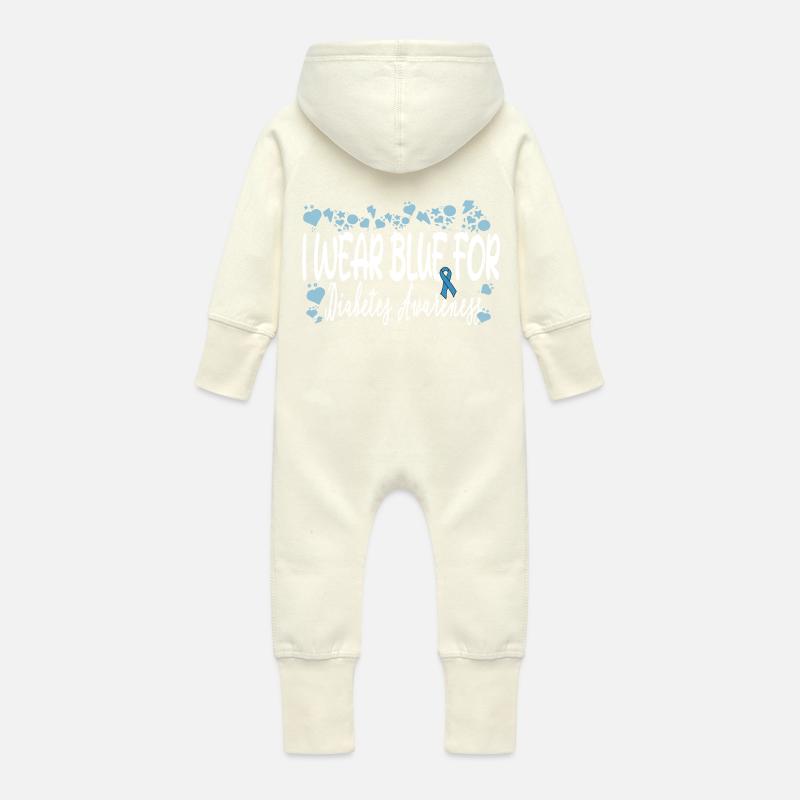 Je porte du bleu pour la sensibilisation au diabète bleu - Grenouillère à capuche bio en molleton Bébé - vanille