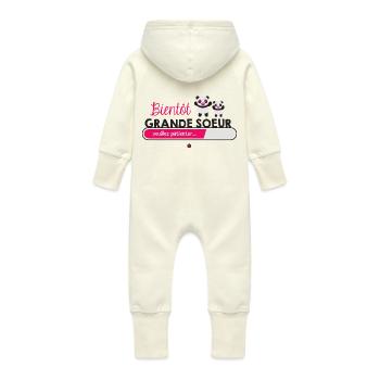 Bientôt grande sœur - Grenouillère à capuche bio en molleton Bébé - vanille - Dos