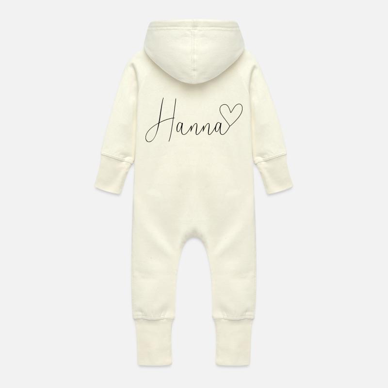 Hanna Nom Prénom Fille - Grenouillère à capuche bio en molleton Bébé - vanille