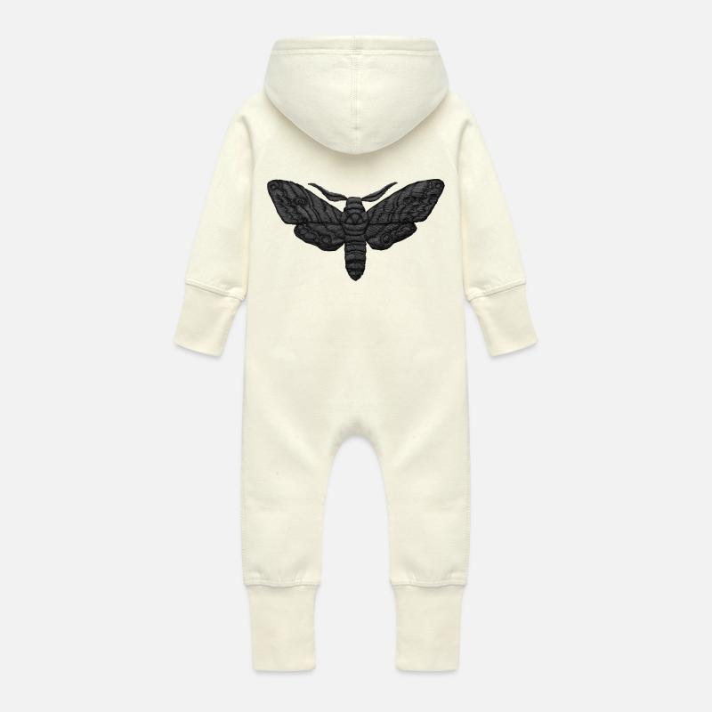 Black Moth – Mystical Embroidered Pattern - Baby Organic Sweat Overalls With Hood - vanilla