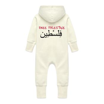 Free Palestine ! - Baby Organic Sweat Overalls With Hood - vanilla - Back