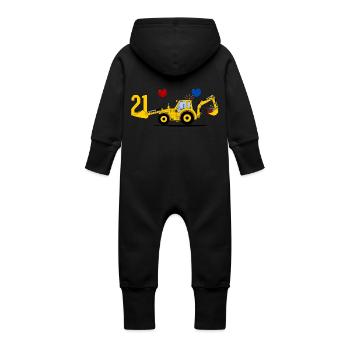 21st birthday excavator tractor - Baby Organic Sweat Overalls With Hood - vanilla - Back