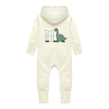 Letter H - Baby Organic Sweat Overalls With Hood - vanilla - Back