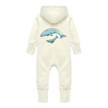 Baleine grise - Grenouillère à capuche bio en molleton Bébé - vanille - Dos