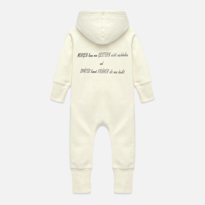 Morgen Gestern Spaeter Frueher2 - Baby Bio Sweat Overall mit Kapuze - Vanille-Milchshake