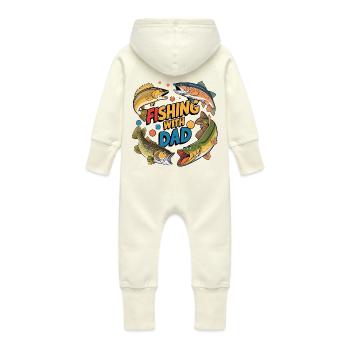 Angeln mit Papa mit bunten Fischen - Baby Bio Sweat Overall mit Kapuze - Vanille-Milchshake - Hinten