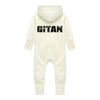 Gitan Grunge motif brique brun - Grenouillère à capuche bio en molleton Bébé - vanille - Dos