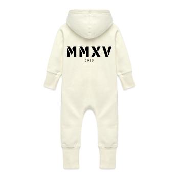 Roman numeral year of birth Made in 2015 - Baby Organic Sweat Overalls With Hood - vanilla - Back