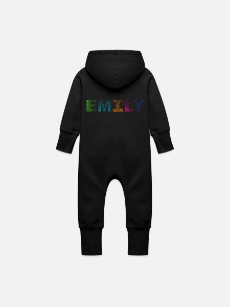 Emily Letter Name - Baby Organic Sweat Overalls With Hood -