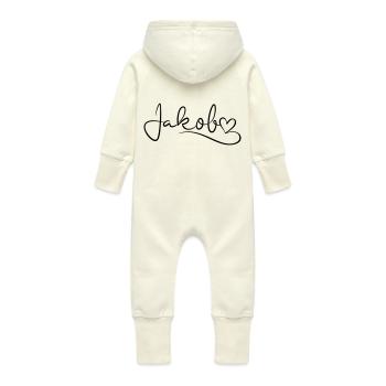 Jakob Nom Prénom Coeur Décor - Grenouillère à capuche bio en molleton Bébé - vanille - Dos