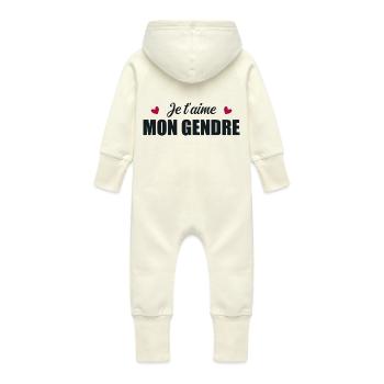 Je t'aime mon gendre - Grenouillère à capuche bio en molleton Bébé - vanille - Dos