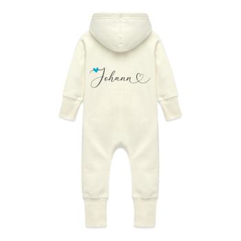 Johann Nom Prénom Calligraphie Coeur - Grenouillère à capuche bio en molleton Bébé - vanille - Dos